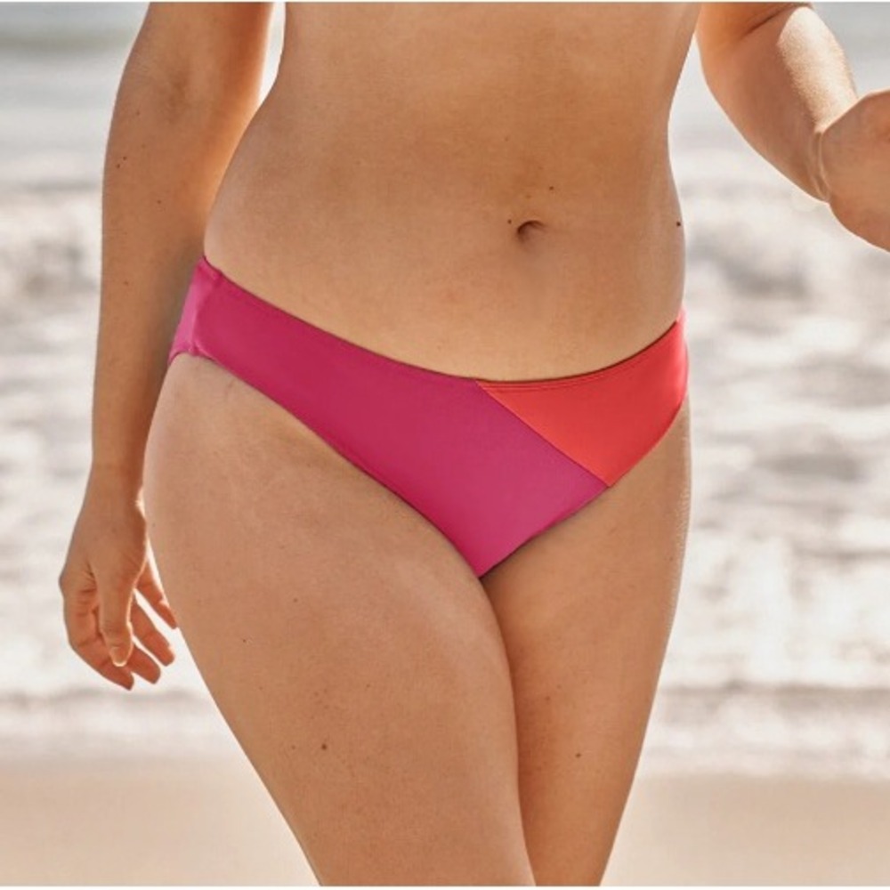 Summersalt Womens 16 Bikini Bottom Diagonal Mid Rise Pink Red Colorblock‎ NEW